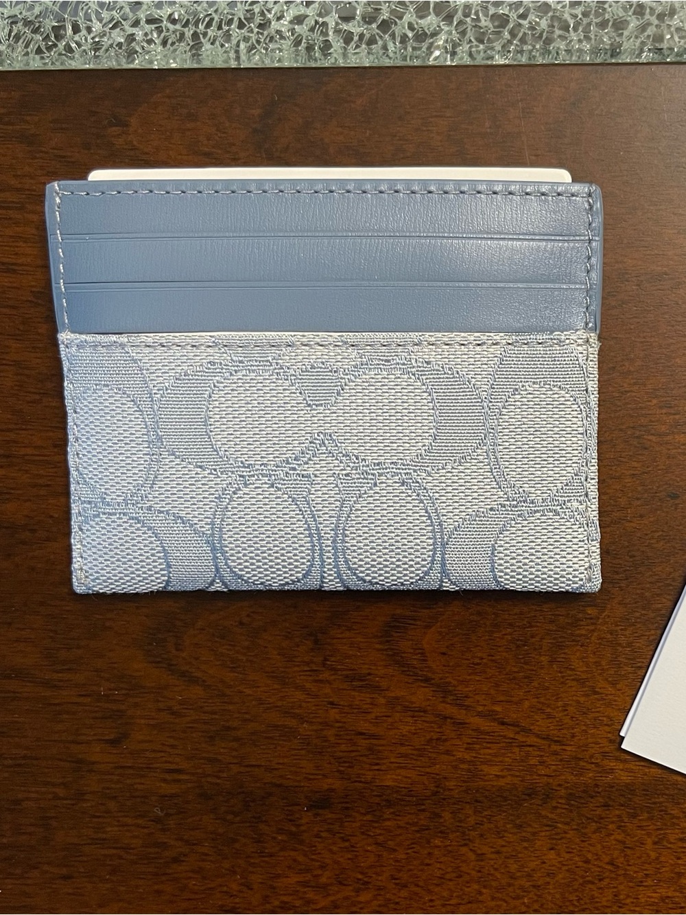 Coach Light Blue Jacquard Monogram Leather & Canvas ID Card Case